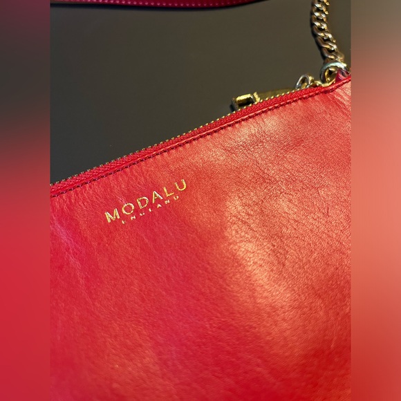 Leather Red Crossbody Bag with Gold Chain and Zip Hardware Detail by Modalu - Picture 2 of 12